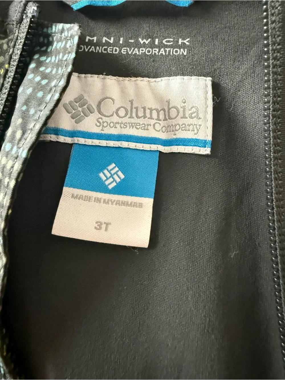 Columbia Kids Hooded Jacket - Dark Green with Yellow & Teal Dot Print
